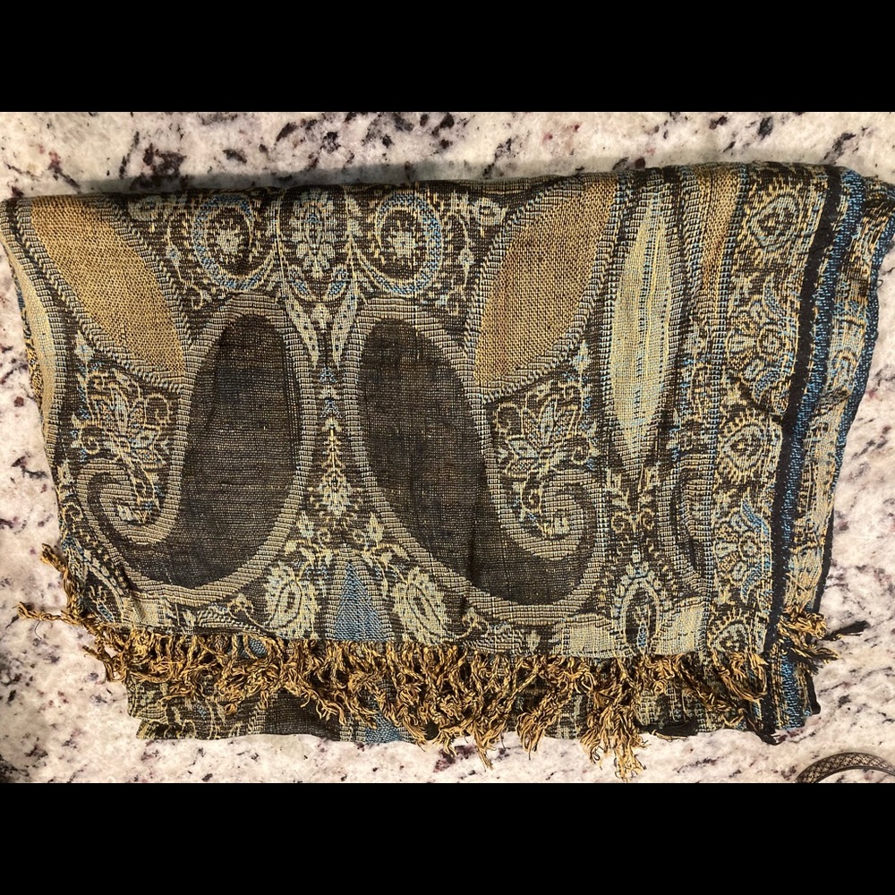 Pashmina Shawl (Blue & Yellow Accents)